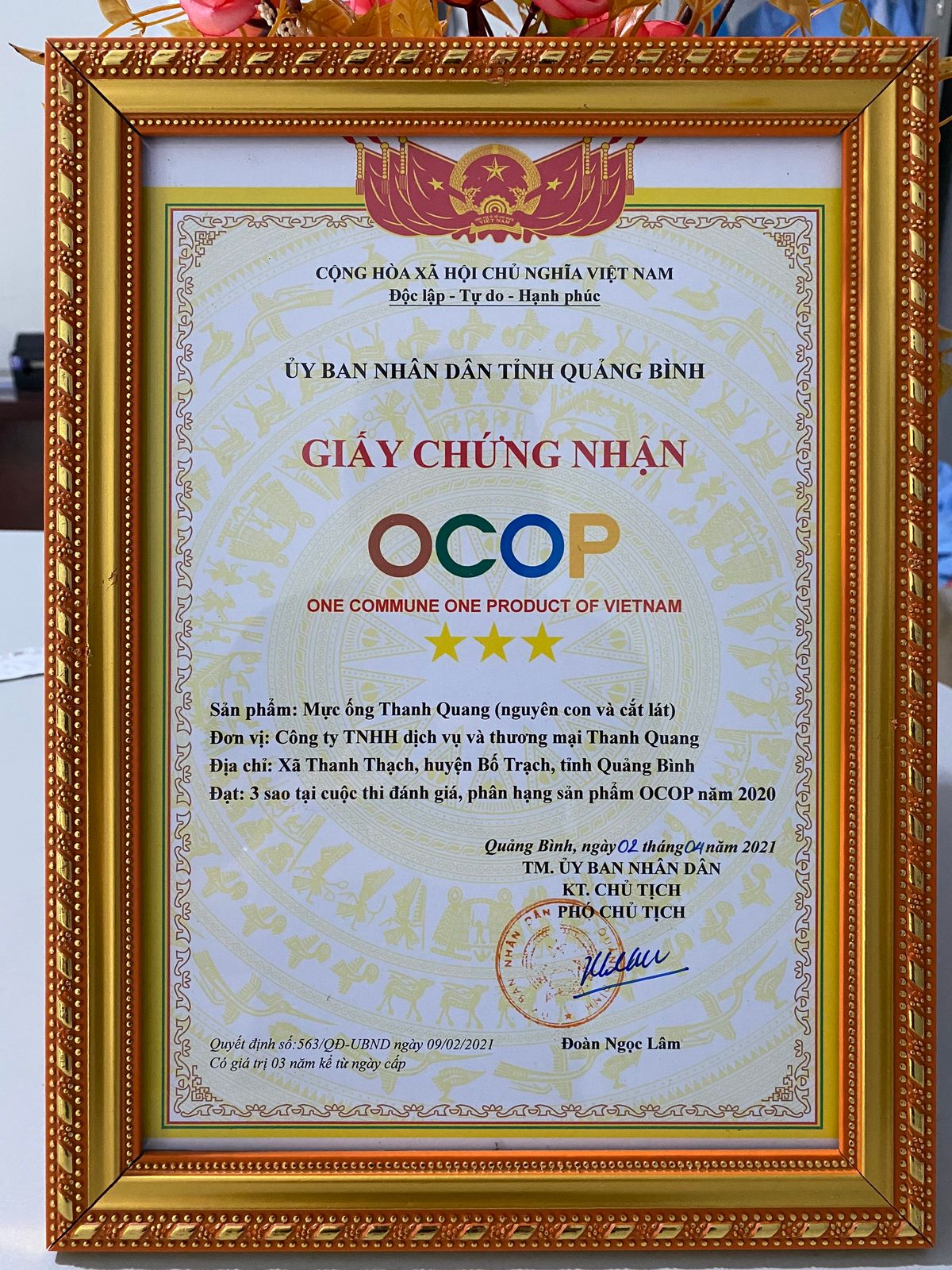 Giấy chứng nhận OCOP của Công ty THANH QUANG